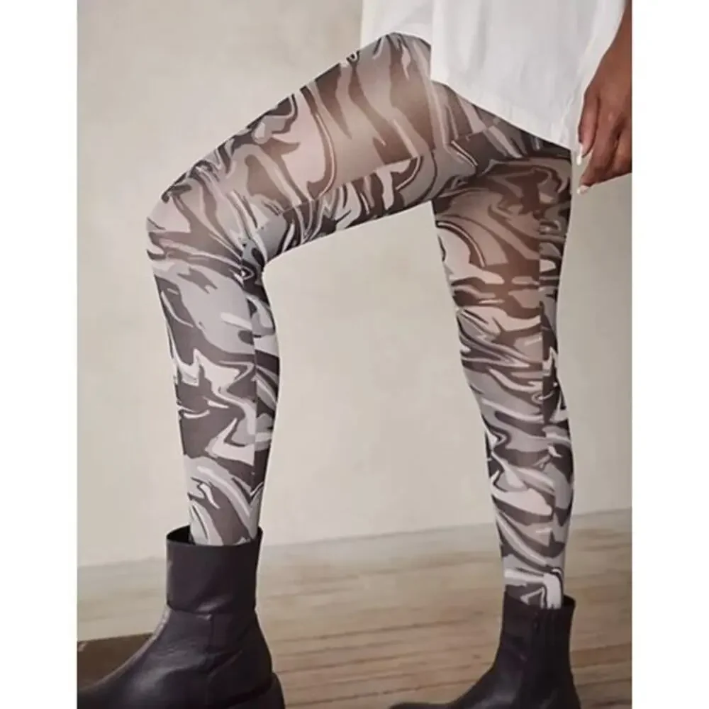 New! Free People Gray Black Time‎ Warp Tights Women’s one size